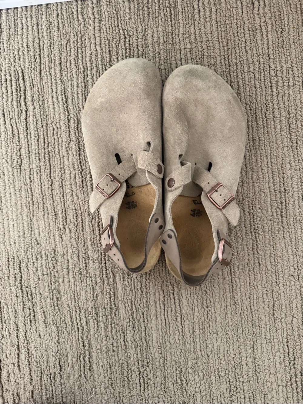Birkenstock Taupe Suede Buckle Slip-On Clogs